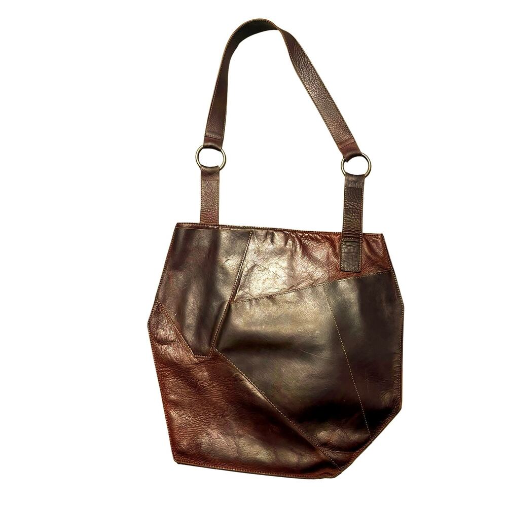 Kiko Brown Leather Patchwork Shoulder Tote Bag Large Slouchy Boho Hobo Purse